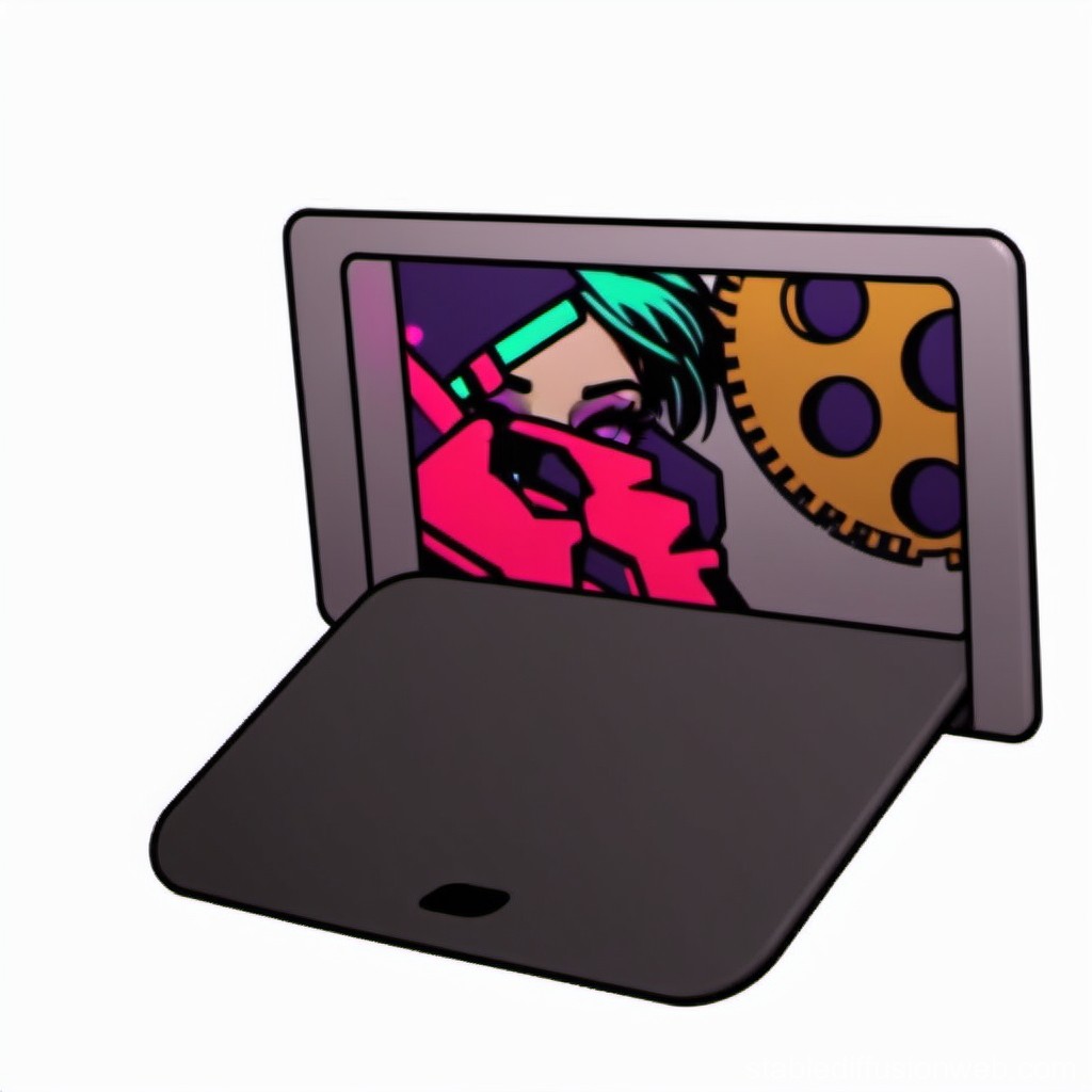 Futuristic Anime Character on Foldable Device Screen