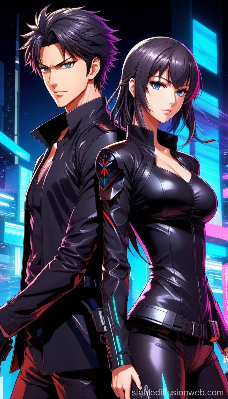 Futuristic Anime Duo in Sleek Black Outfits