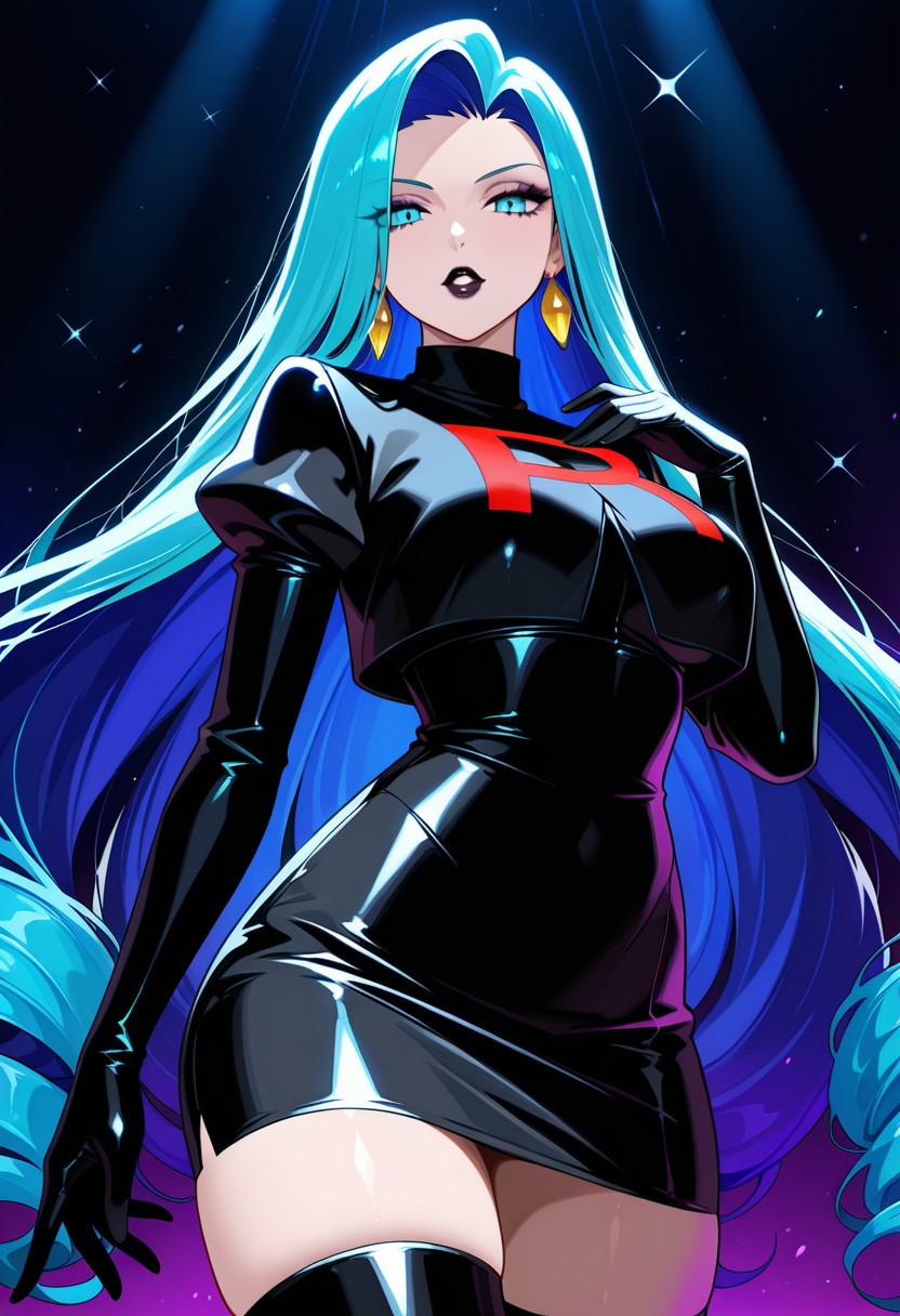 Futuristic Anime Woman in Shiny Black Outfit