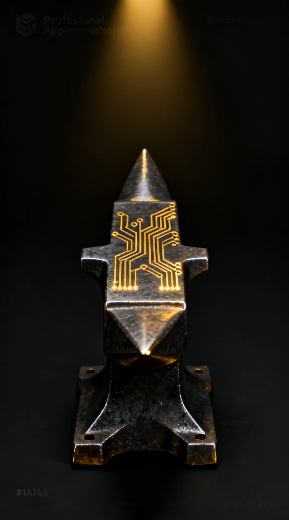 Futuristic Anvil with Circuit Pattern Highlighted by Spotlight