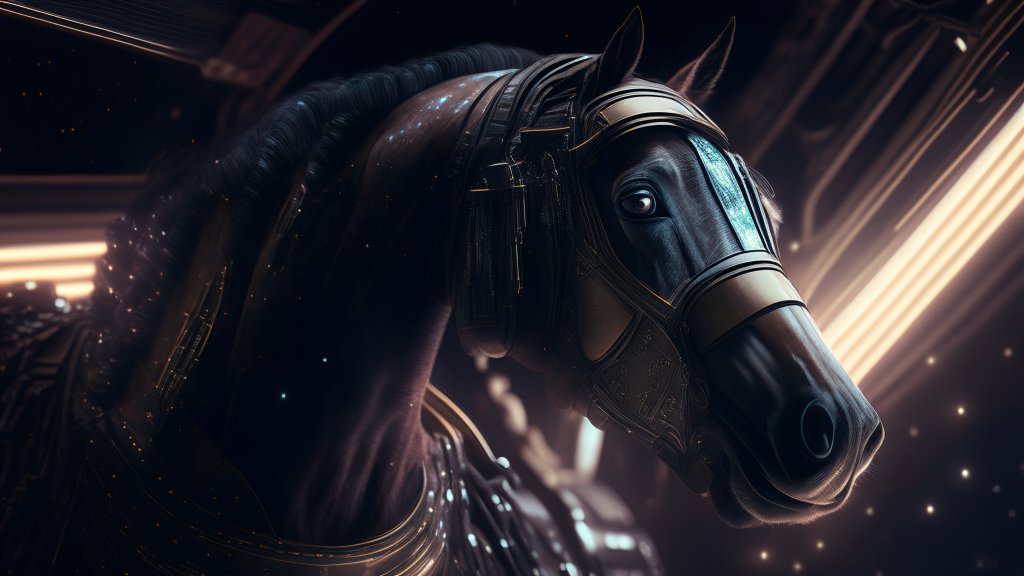 Futuristic Armored Horse Portrait in Sci-Fi Setting
