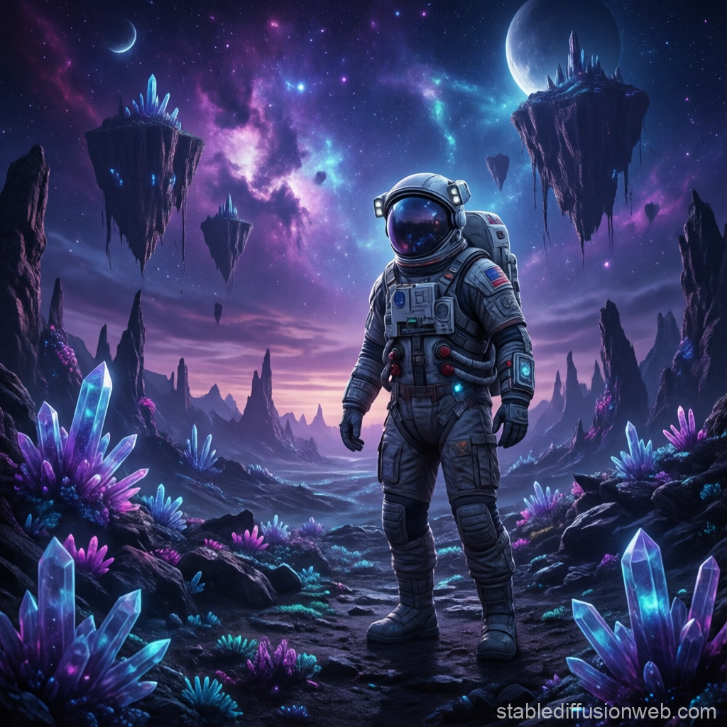 Futuristic Astronaut on an Alien Crystal Planet