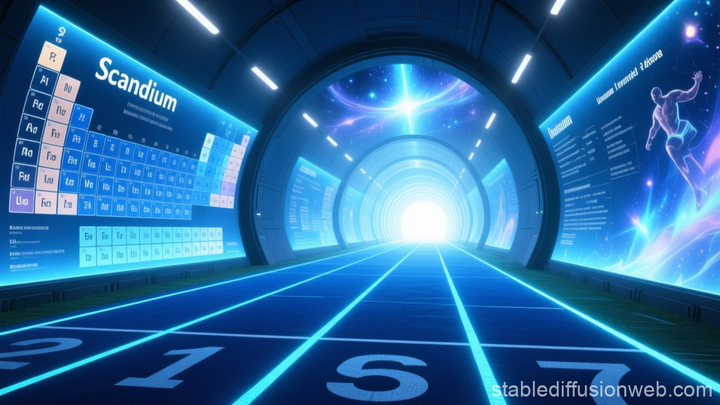 Futuristic Athletic Tunnel with Glowing Track and Sci-Fi Displays