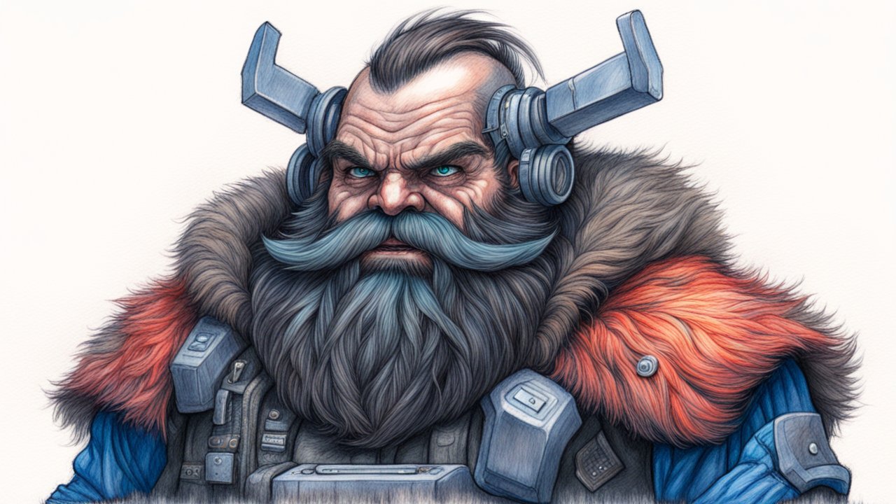 Futuristic Bearded Warrior with Mechanical Headgear