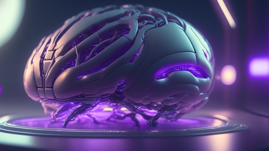 Futuristic Biomechanical Brain with Purple Glow