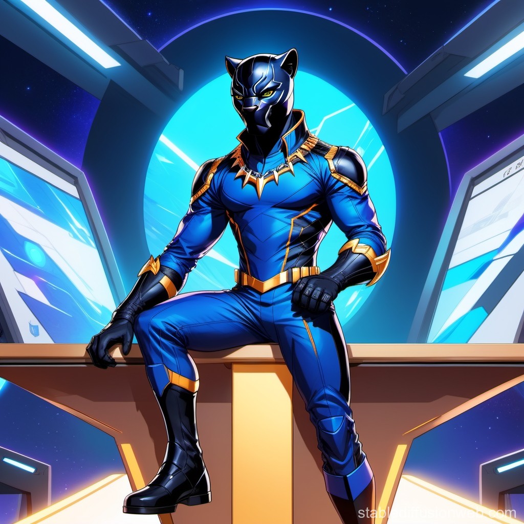 Futuristic Black Panther Hero in High-Tech Space Setting