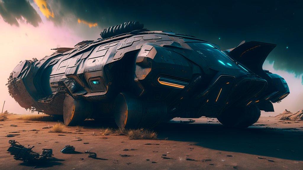 Futuristic Black Vehicle on Alien Desert Landscape
