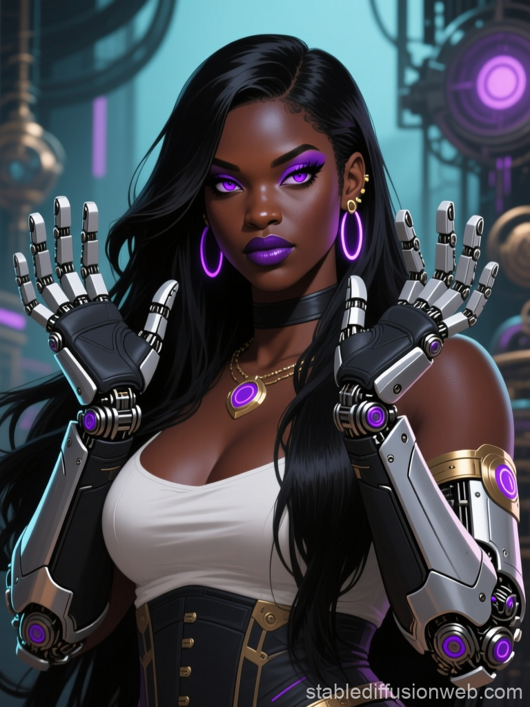 Futuristic Black Woman Inventor with Cybernetic Arms