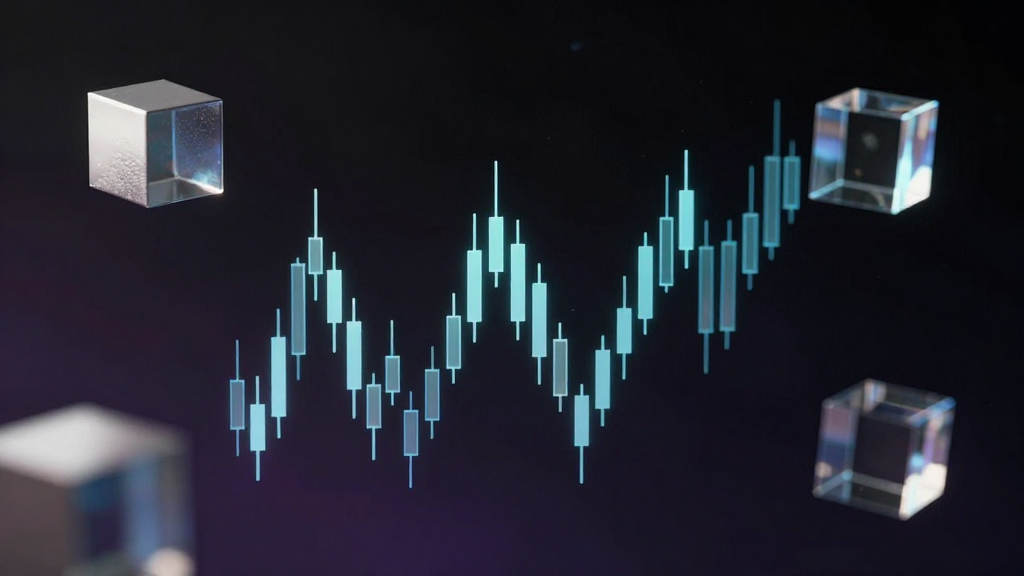 Futuristic Blockchain Candlestick Chart with Floating Cubes