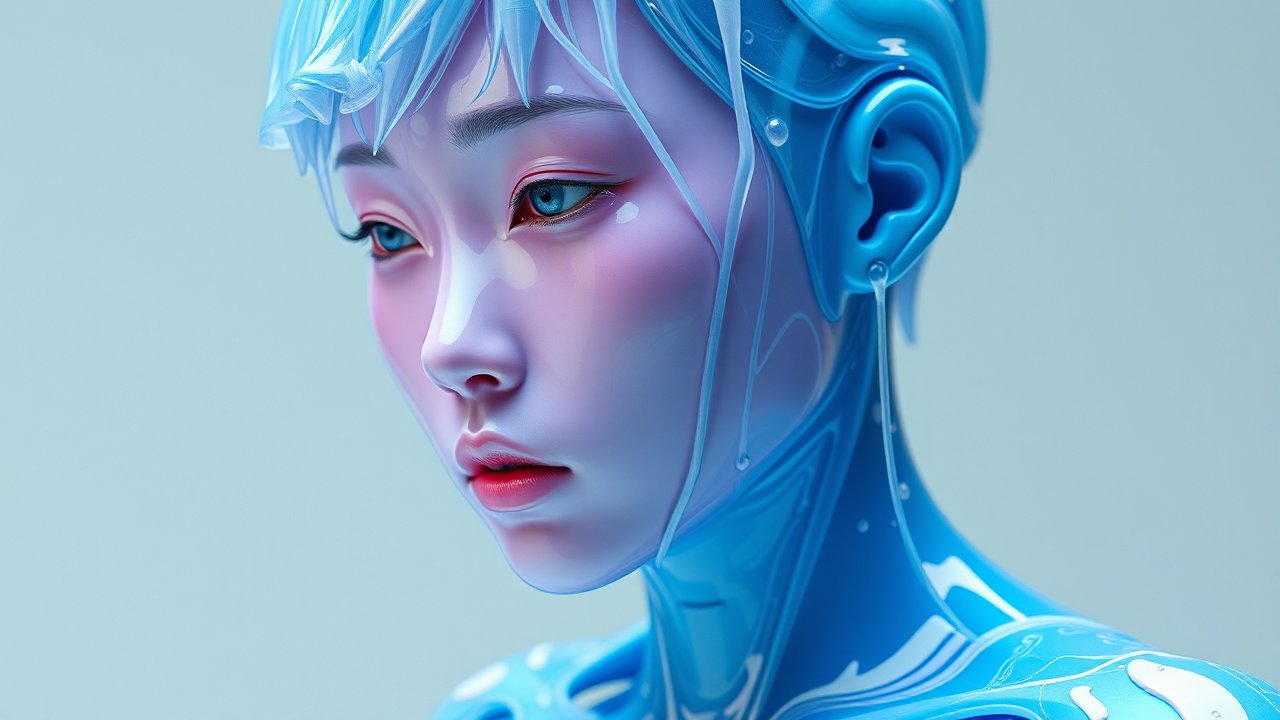 Futuristic Blue Cyborg Portrait