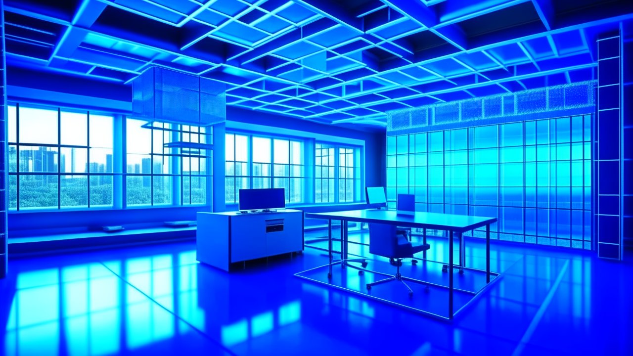 Futuristic Blue Office Interior with Modern Design