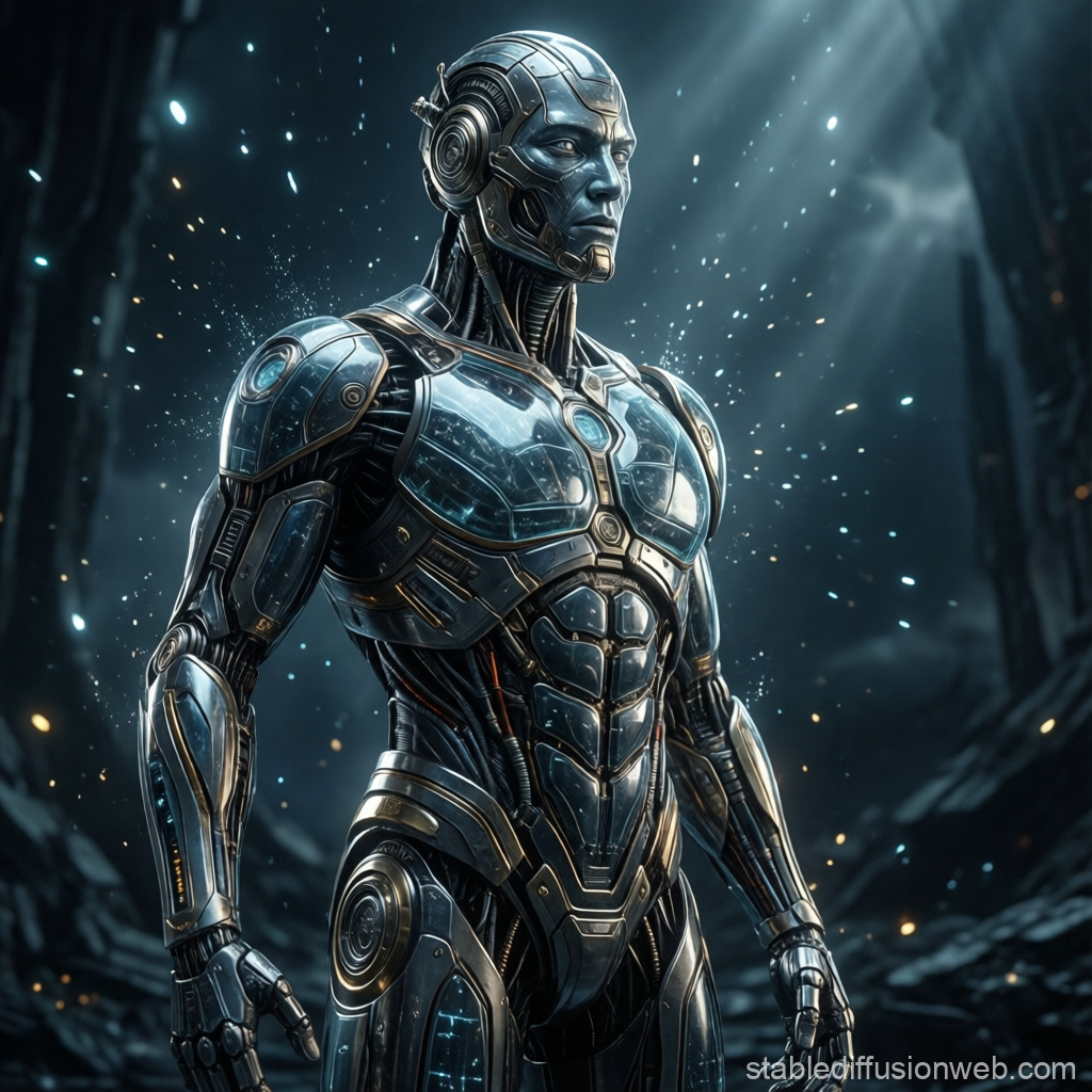Futuristic Chrome and Glass Humanoid Robot