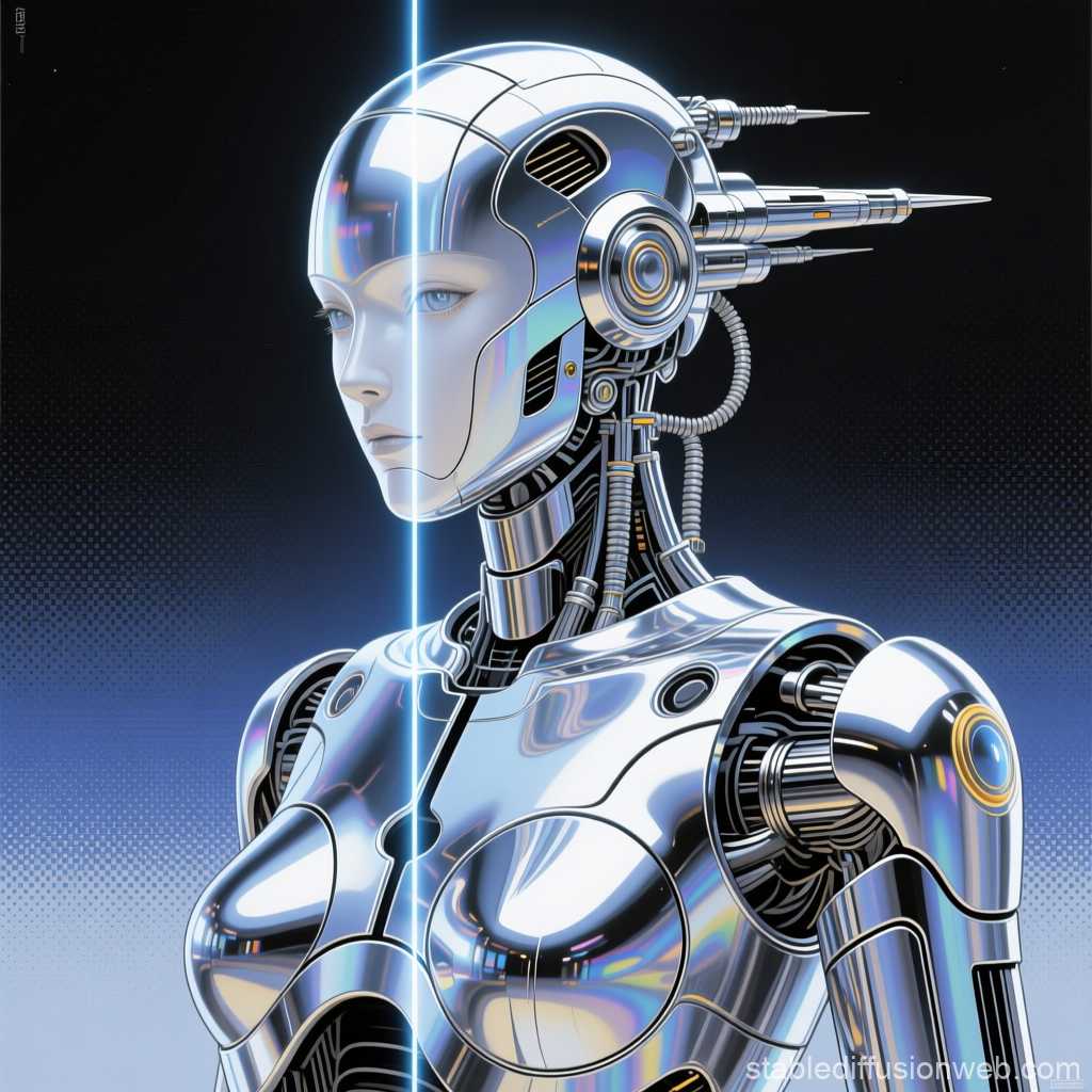 Futuristic Chrome Sci-Fi Automaton Portrait