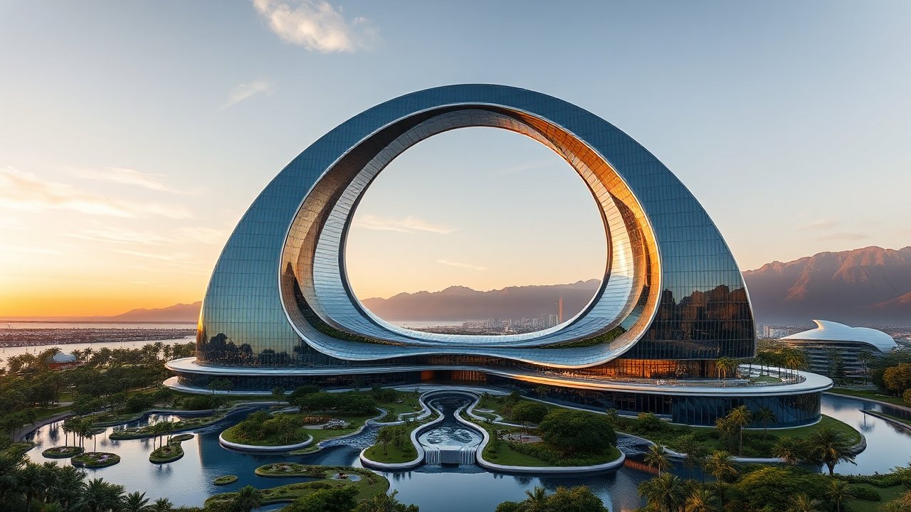 Futuristic Circular Skyscraper with Reflective Glass Facade