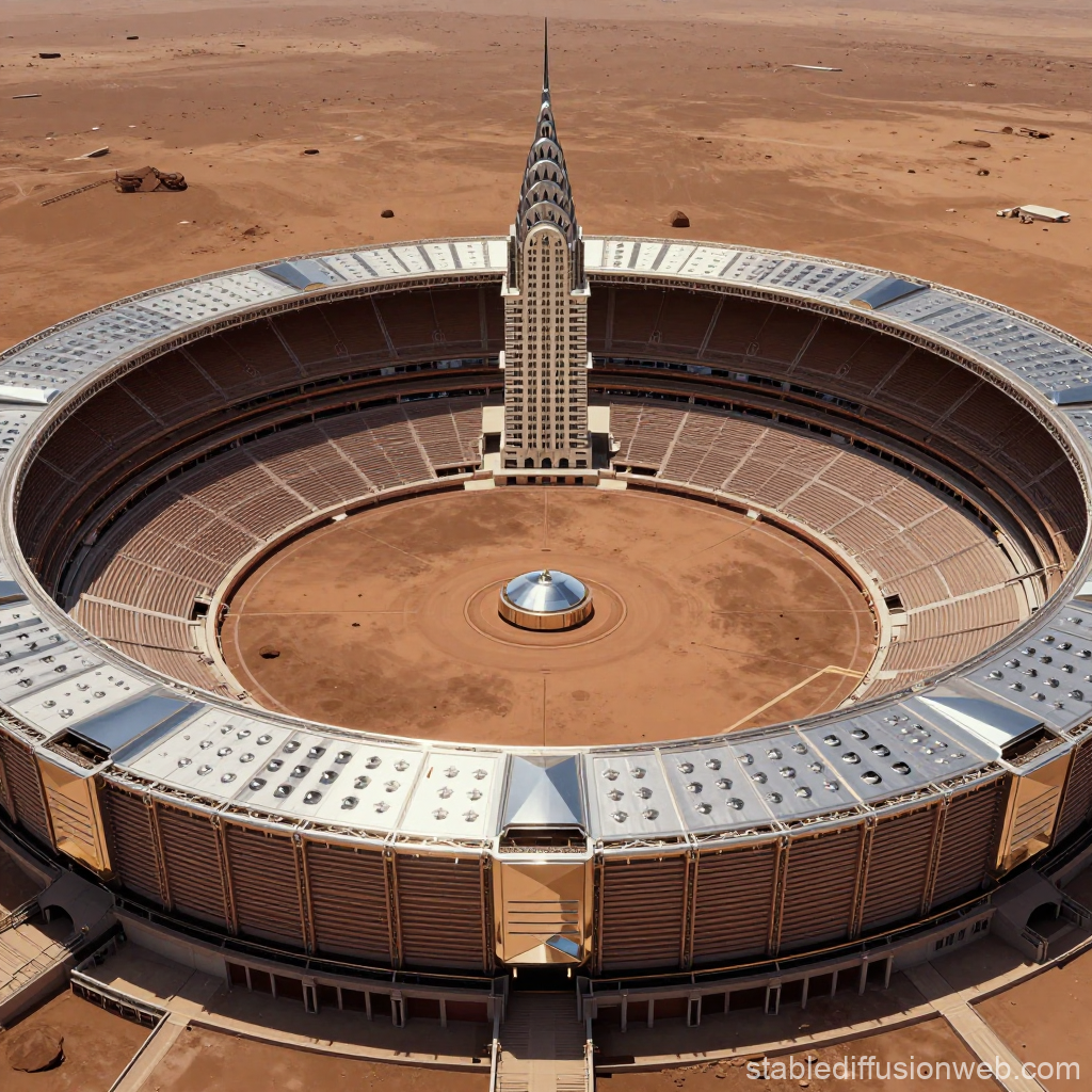Futuristic Circular Stadium with Skyscraper on Mars
