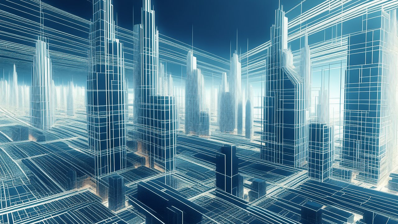 Futuristic Cityscape Wireframe Visualization