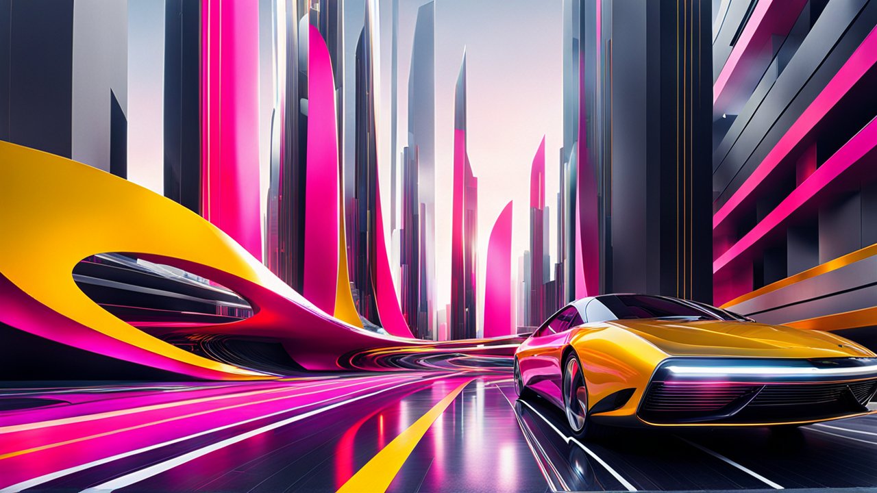 Futuristic Cityscape with Sleek Sports Car