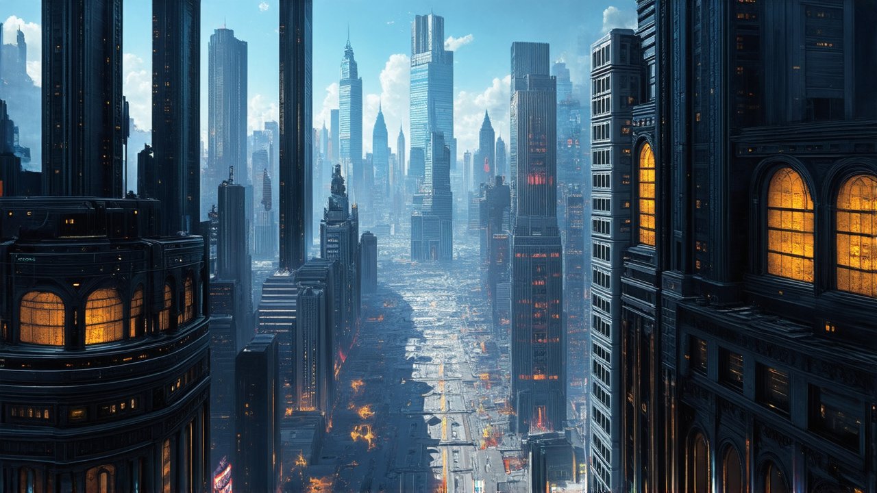 Futuristic Cityscape with Towering Skyscrapers