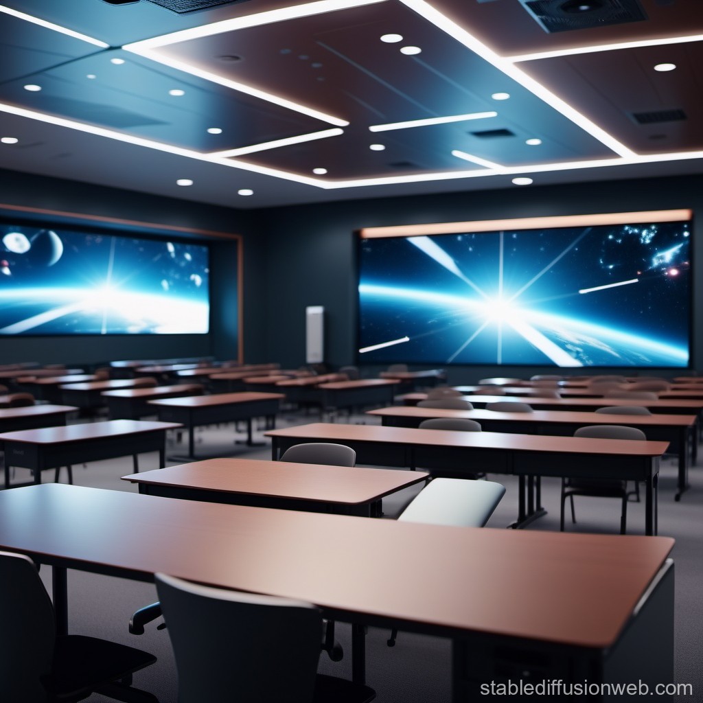 Futuristic Classroom with Space-Themed Screens