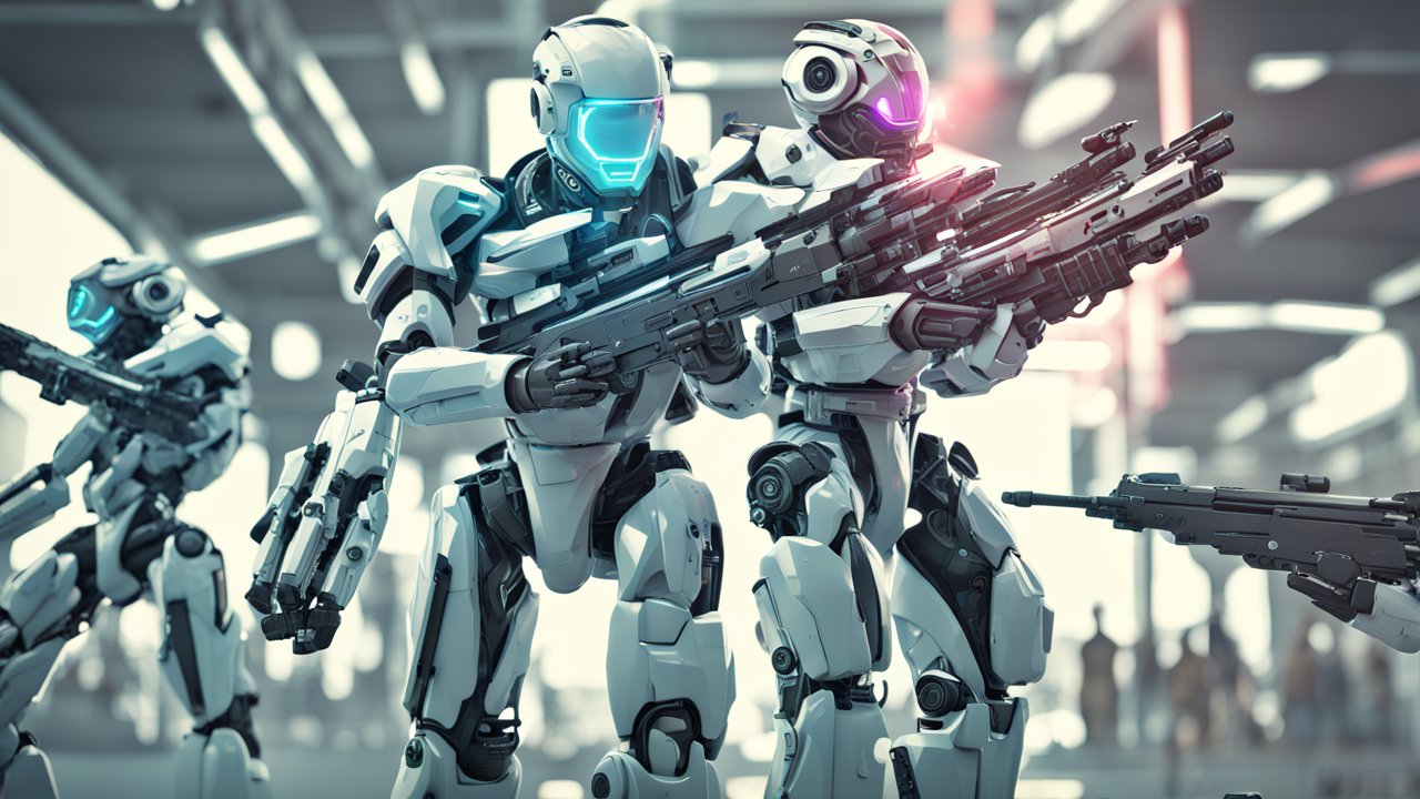 Futuristic Combat Robots Armed with Advanced Weapons