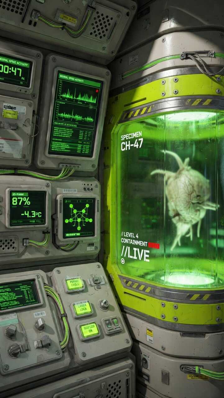 Futuristic Containment Chamber with Alien Specimen