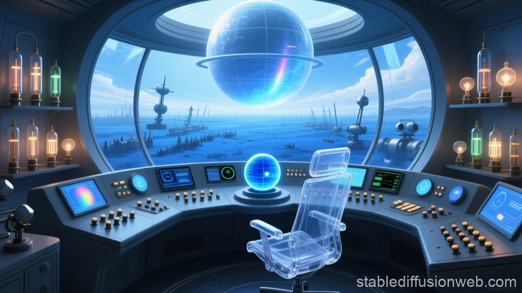 Futuristic Control Room with Holographic Globes