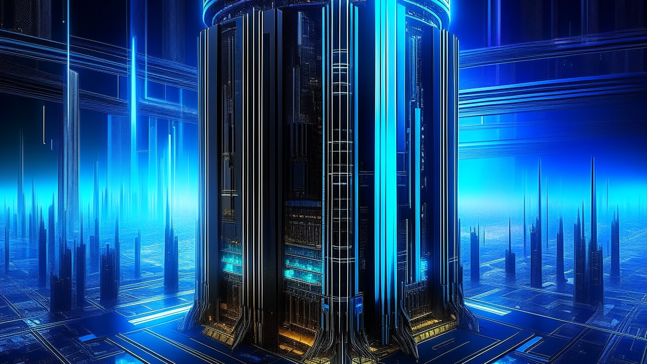 Futuristic CPU Core with Neon Blue Circuitry