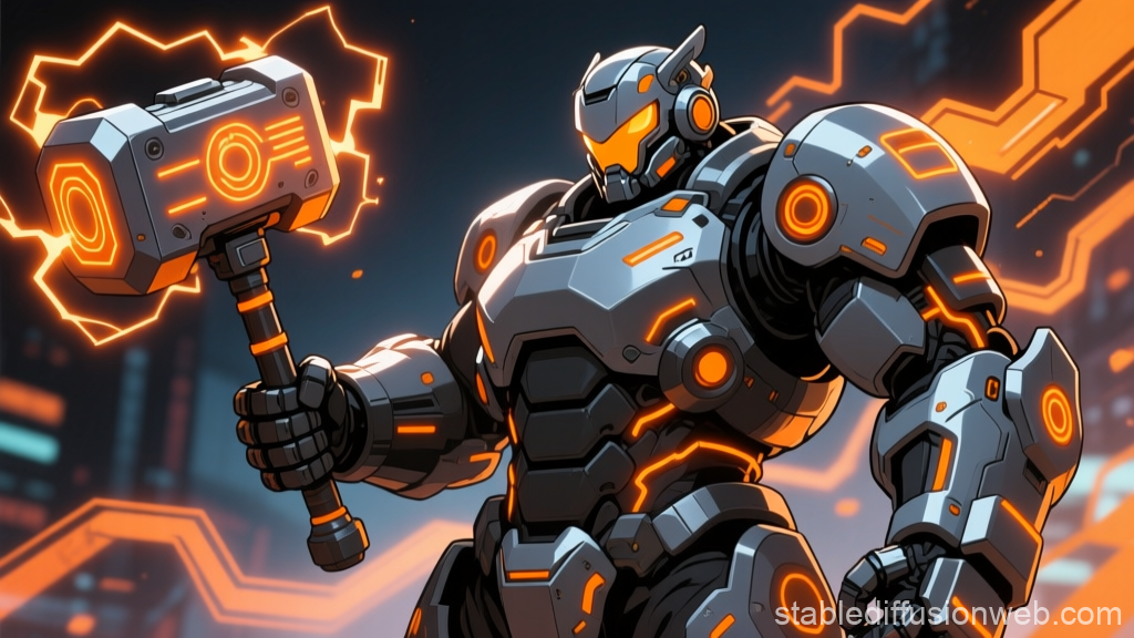 Futuristic Cyber Armor Warrior with Energy Hammer