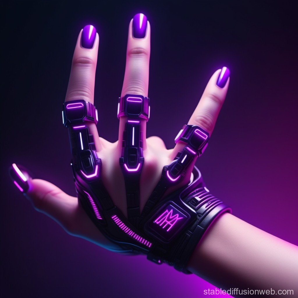 Futuristic Cybernetic Glove with Neon Purple Lights