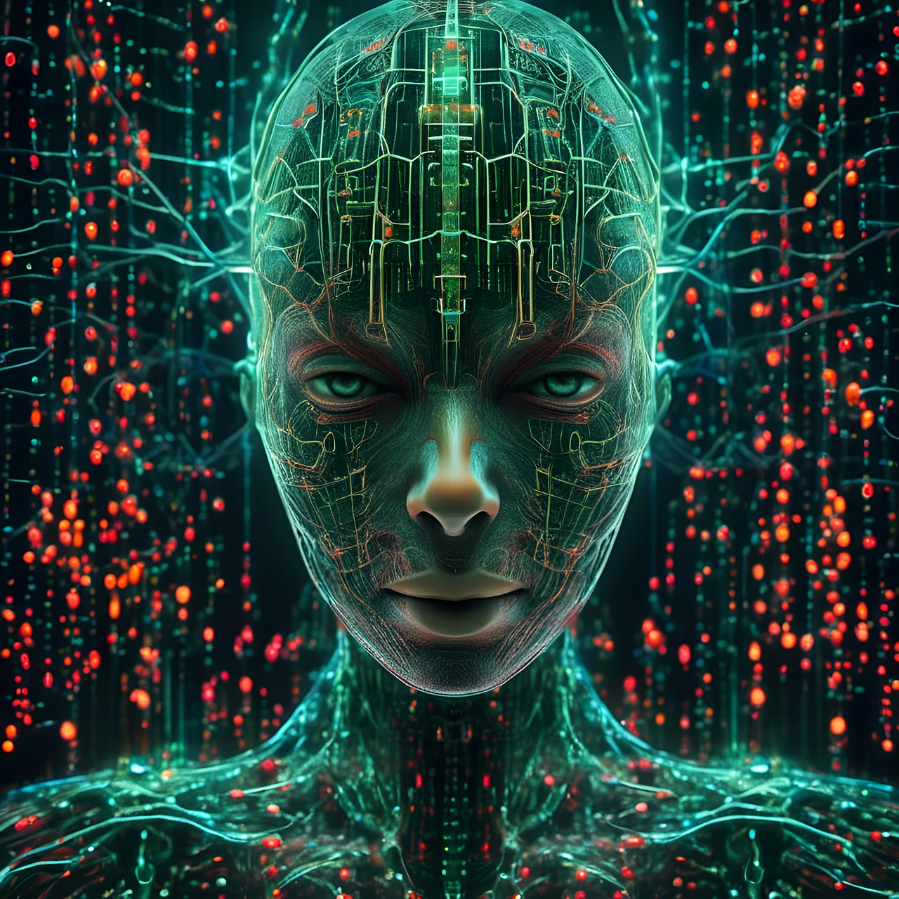 Futuristic Cybernetic Human Face with Neural Network