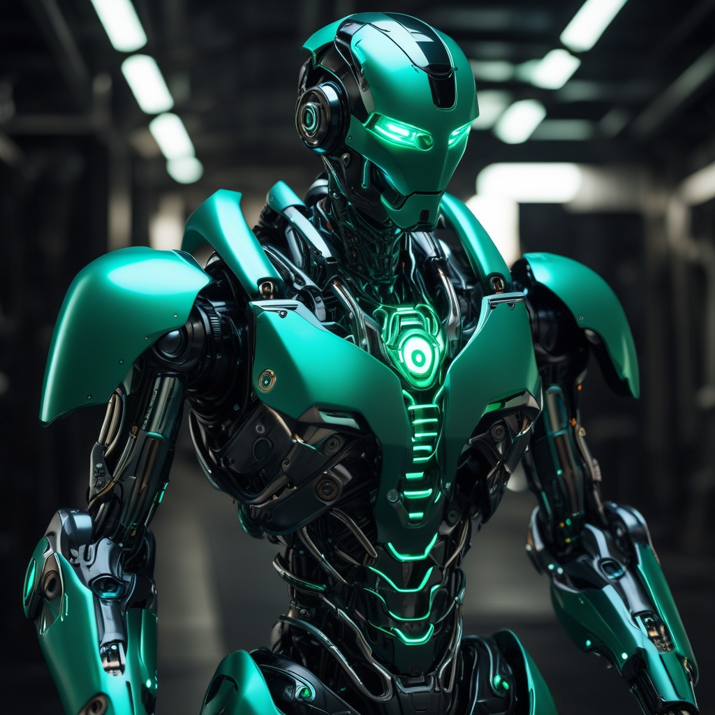 Futuristic Cybernetic Humanoid Robot with Neon Green Armor