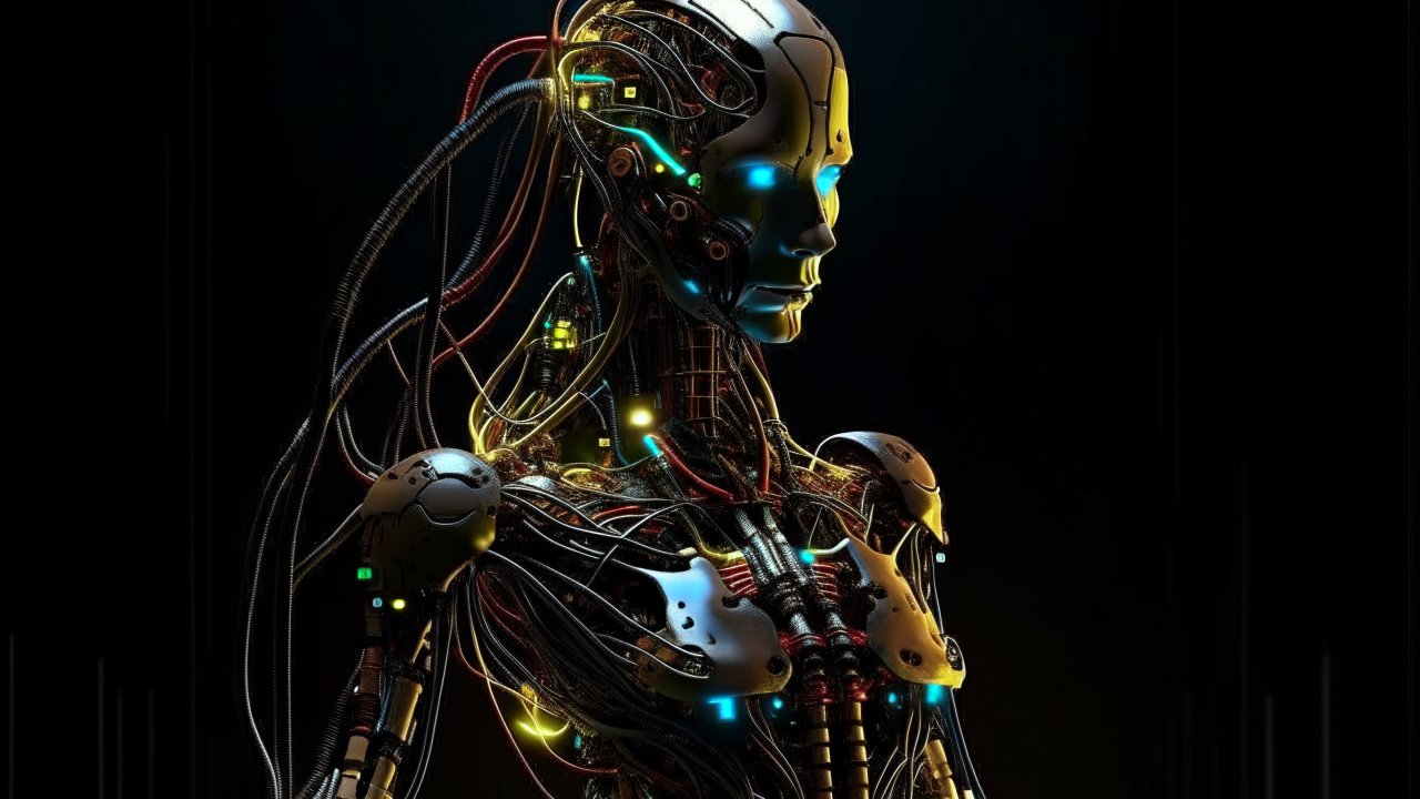 Futuristic Cybernetic Humanoid with Illuminated Circuits