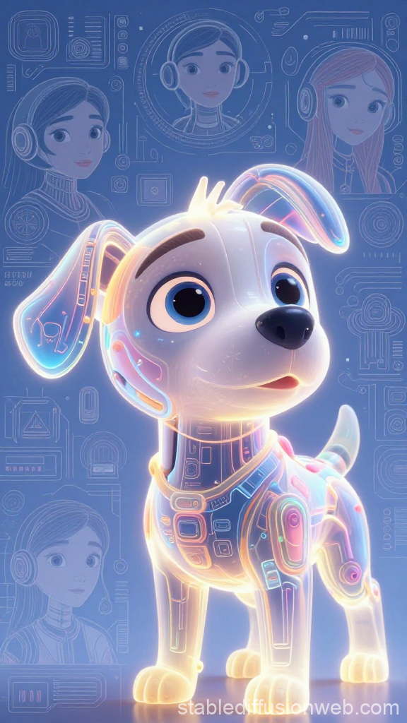Futuristic Cybernetic Puppy with Holographic Glow