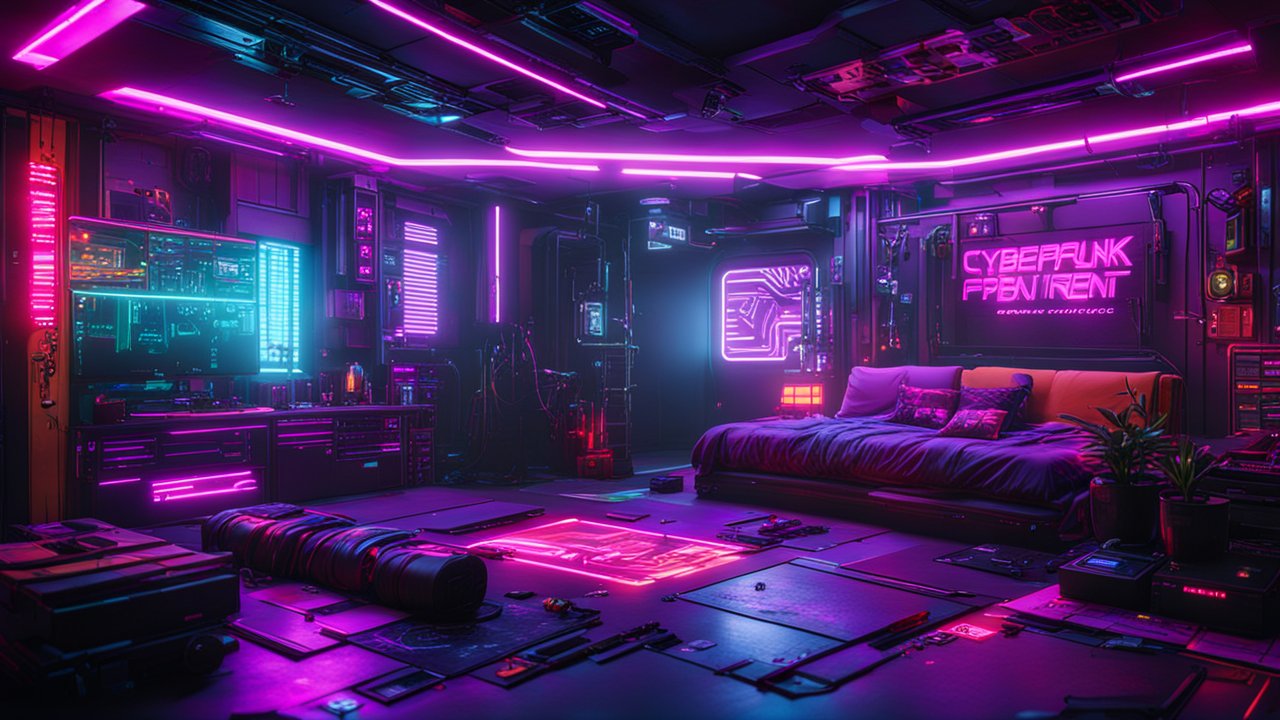 Futuristic Cyberpunk Apartment with Neon Lighting