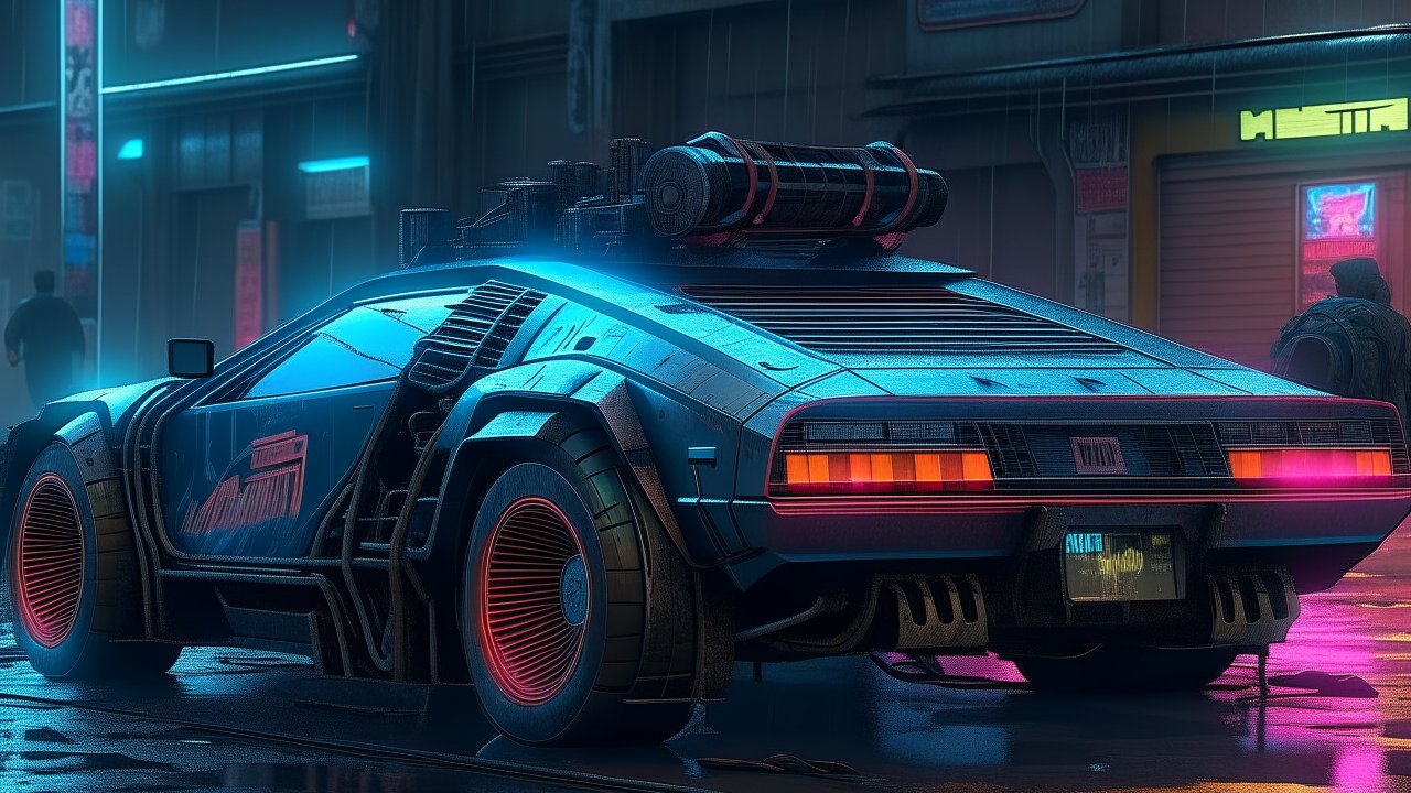 Futuristic Cyberpunk Car in Neon-Lit Urban Night