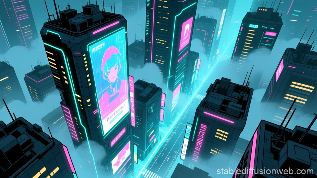 Futuristic Cyberpunk Cityscape with Neon Lights