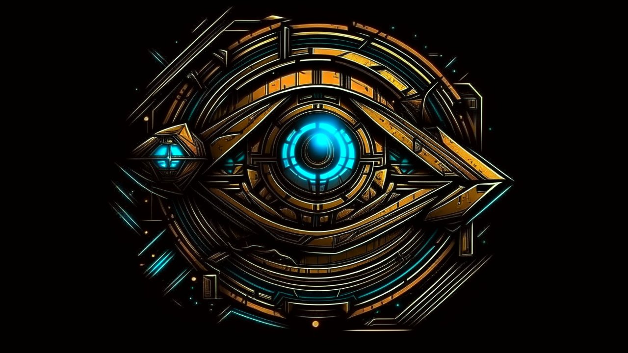 Futuristic Cyberpunk Eye with Neon Blue Core