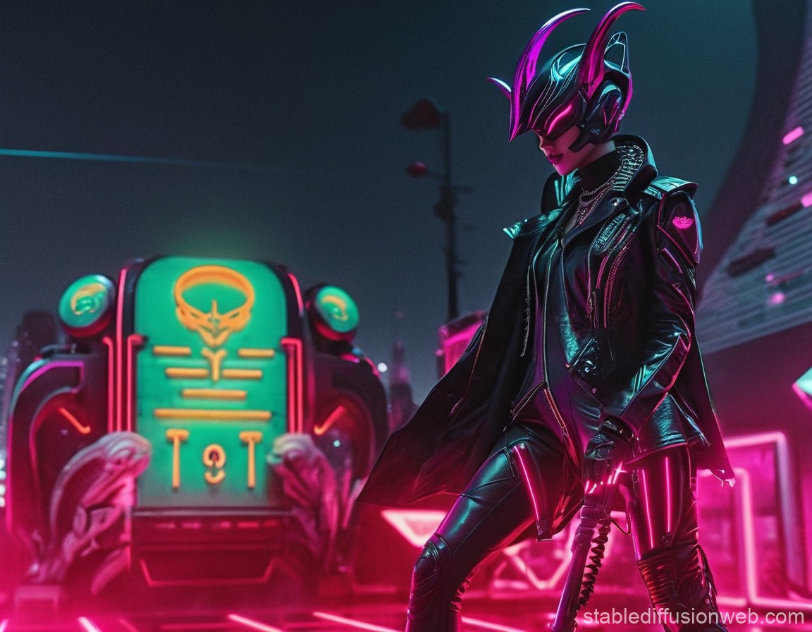 Futuristic Cyberpunk Warrior in Neon Cityscape