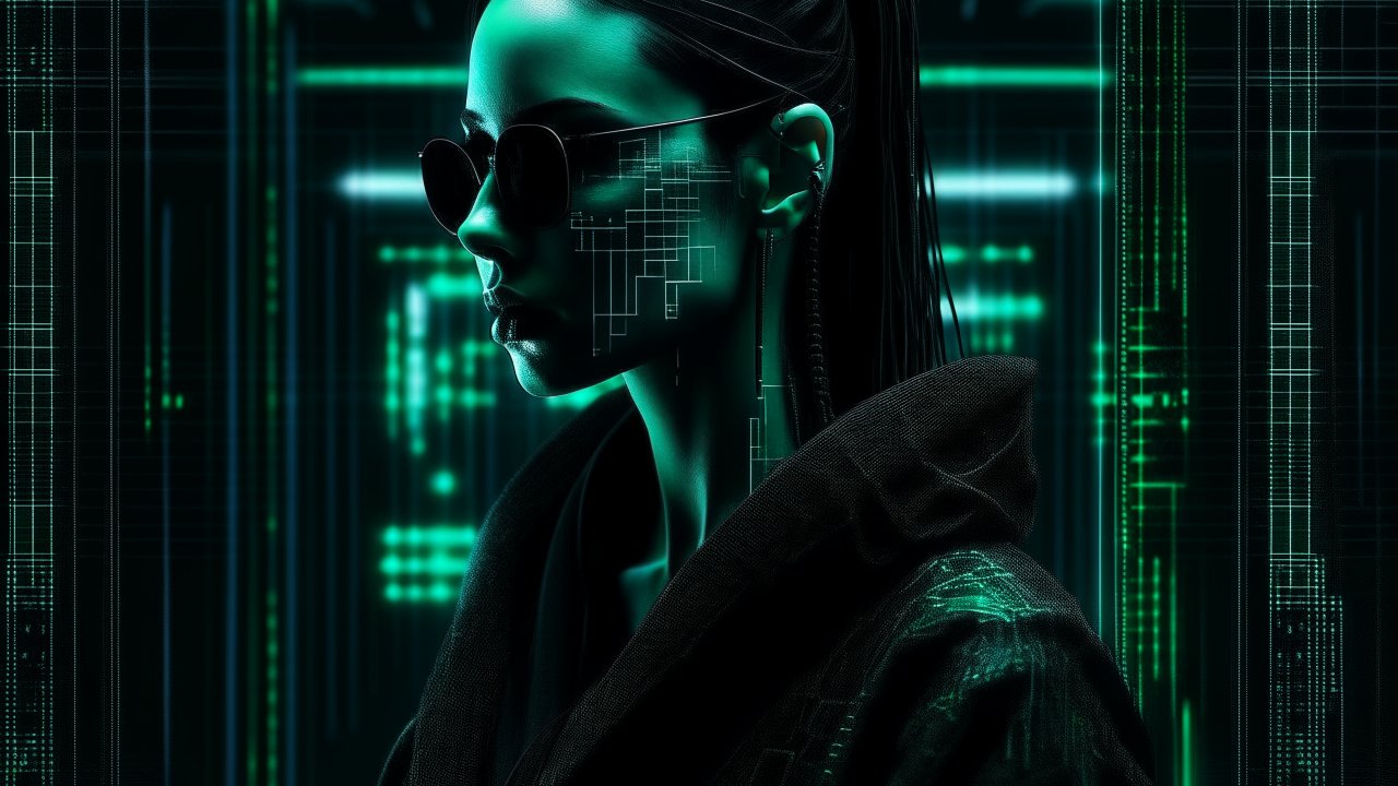 Futuristic Cyberpunk Woman with Digital Interface