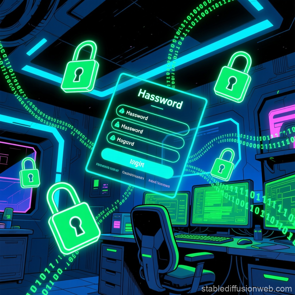 Futuristic Cybersecurity Interface in High-Tech Control Room