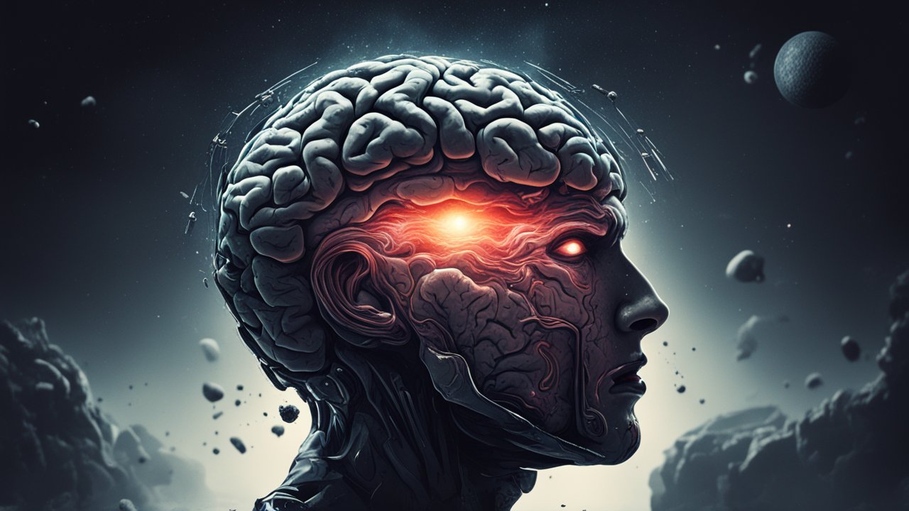 Futuristic Cyborg Brain with Glowing Neural Core