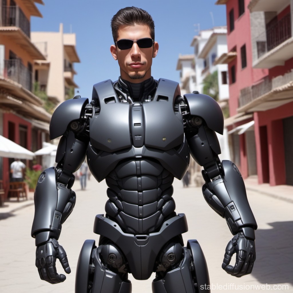 Futuristic Cyborg Man in Urban Street