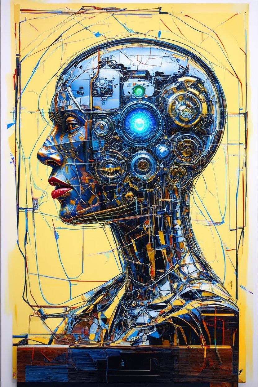 Futuristic Cyborg Profile with Mechanical Brain