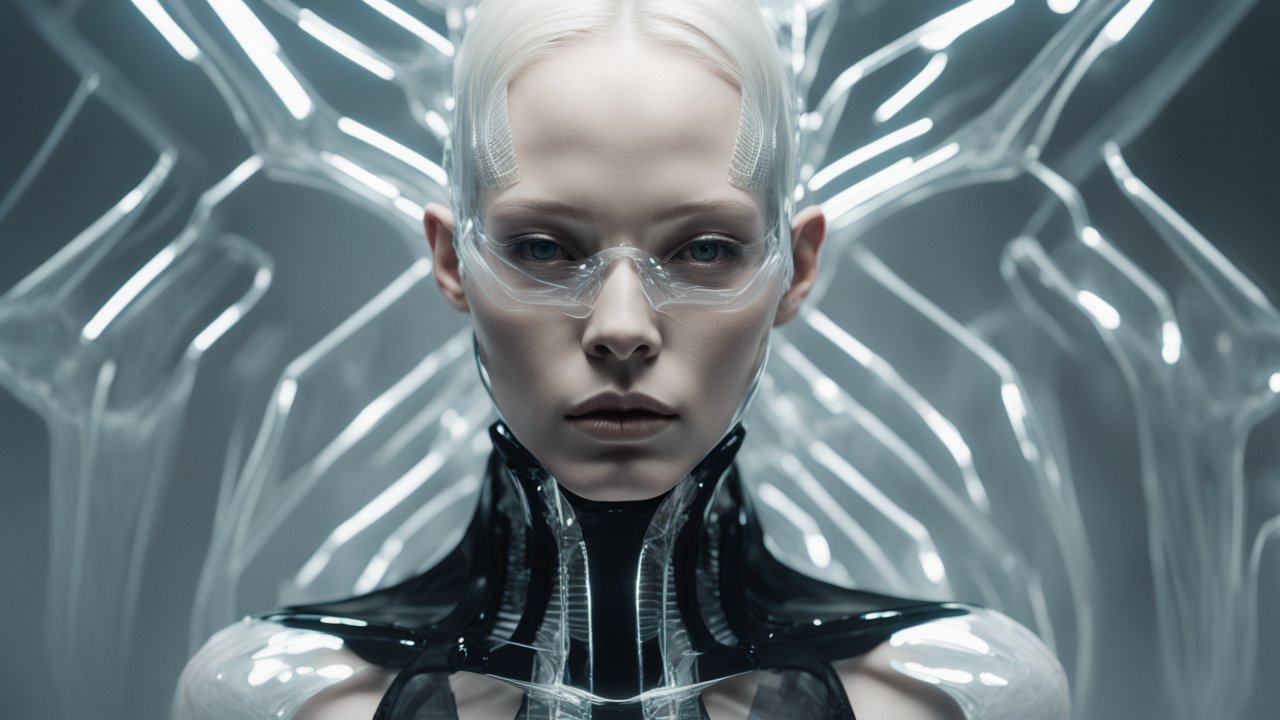 Futuristic Cyborg Woman in High-Tech Environment