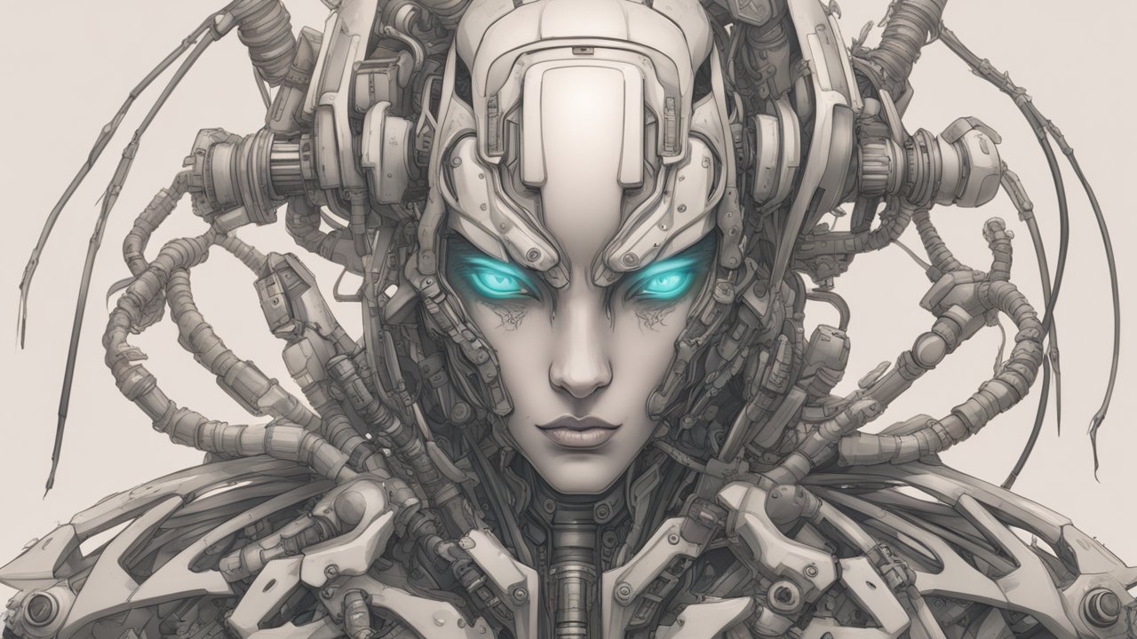 Futuristic Cyborg Woman with Glowing Blue Eyes