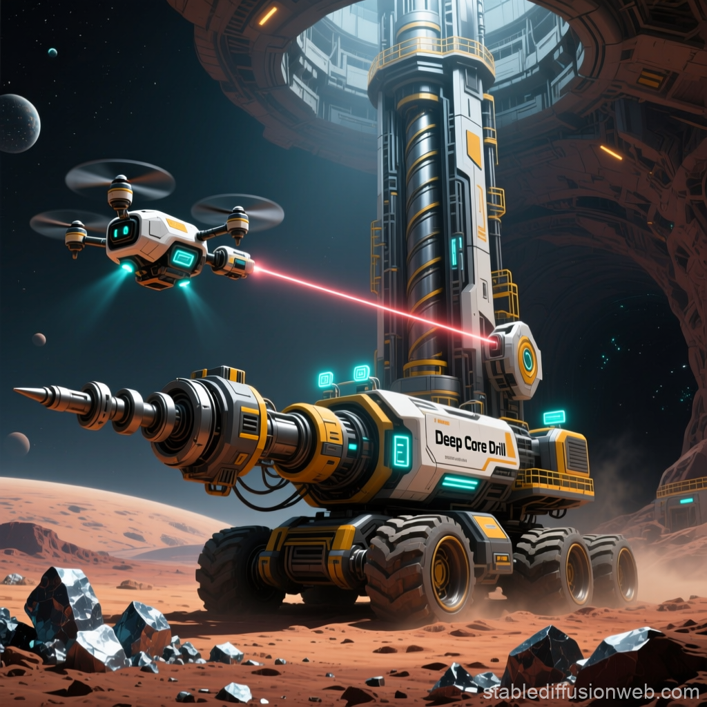 Futuristic Deep Core Drill Mining on Alien Planet