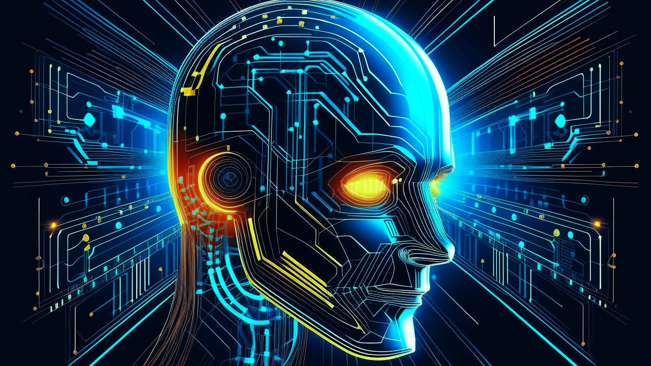 Futuristic Digital AI Head with Circuitry Glow