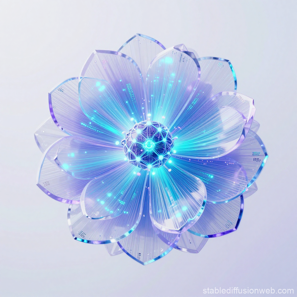 Futuristic Digital Bloom with Glowing Blue Core