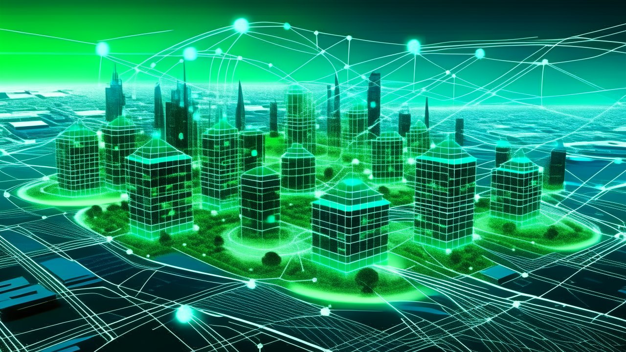 Futuristic Digital City Network Visualization
