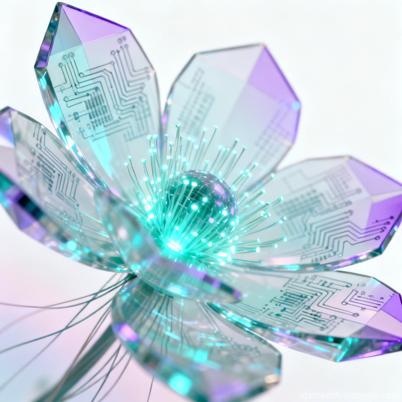 Futuristic Digital Flower with Circuit Petals